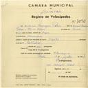 Registo de velocípede de marca Hunter, com o nº 3090, em nome de António Rodrigues Palaio, morador em Almoçageme.