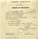 Registo de velocípede Chandler, com o nº 1524, em nome de Manuel Esteves Vítor, morador em Pero Pinheiro.