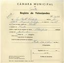 Registo de velocípede de marca Champion, com o nº 3617, em nome de José Bouto Fidalgo, morador em Sintra.