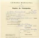 Registo de velocípede com o nº 3101, em nome de António Francisco Galinha, morador em Montelavar.