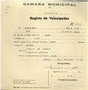 Registo de velocípede de marca Super, com o nº 105, em nome de Filipe Melo, morador em Belas.