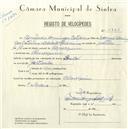 Registo de velocípede de marca Pombal, com o nº 5220, em nome de Bonifácio Domingos Catarino, morador em Almorquim.