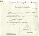Registo de velocípede de marca HMW, com o nº 9387, em nome de José António Freitas, morador em Monte Arroio.