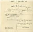 Registo de velocípede de marca Elgin, com o nº 1435, em nome de José Pedro Rebelo, morador em Cabriz.
