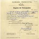 Registo de velocípede com o nº 1946, em nome de Gonzalo de Noriega y de la Borbolla, morador em Pinhal da Nazaré.