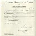 Registo de velocípede com o nº 5142, em nome de Domingos Francisco Neto, morador em Anços.