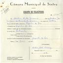 Registo de velocípede com o nº 5775, em nome de Avelino Fontes Massano, morador em Azenhas do Mar.