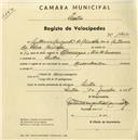 Registo de velocípede com o nº 1902, em nome de António Augusto de Carvalho, morador em Sintra.