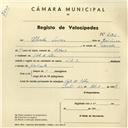 Registo de velocípede de marca L.R.S., com o nº 4192, em nome de Silvestre Lucas, morador em Vale de Lobos.
