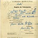 Registo de velocípede com o nº 2151, em nome de Joaquim Luís Pais, morador em Agualva.