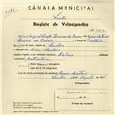 Registo de velocípede de marca Helios, com o nº 3802, em nome de José Miguel Crespo Queirós de Barros, morador em Mem Martins.