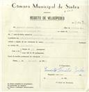Registo de velocípede de marca Caravela, com o nº 8263, em nome de Ernesto Timóteo Grilo, morador em Tojeira.
