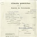 Registo de velocípede de marca Royal, com o nº 5237, em nome de Ernesto Frutuoso, morador em Cabriz.