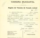 Registo de um veiculo de quatro rodas tirado por um animais de espécie cavalar destinado a transporte de mercadorias em nome de Guilherme Simões Afonso, morador em São Pedro do Estoril.