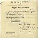 Registo de velocípede de marca Saltley, com o nº 1591, em nome de António Francisco Domingos Pereira Gomes, morador em Algueirão.