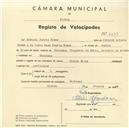 Registo de velocípede de marca Cycles Helios, com o nº 5571, em nome de Edmundo Duarte Tomás, morador em Carenque.