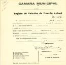 Registo de um veiculo de duas rodas tirado por um animal de espécie cavalar destinado a transporte de mercadorias em nome de Joaquim Pereira de Lima, morador no Cacém.