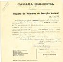 Registo de um veiculo de duas rodas tirado por dois animais de espécie bovina destinado a transporte de mercadorias em nome de Domingos João, morador em Rio de Cões.