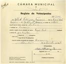 Registo de velocípede de marca Royal, com o nº 3266, em nome de Alberto Rodrigues Ferreira., morador em Cacém.