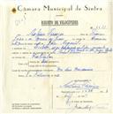 Registo de velocípede com o nº 5621, em nome de António Firmino, morador em Quinta da Alba Longa, Sintra.