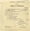 Registo de velocípede de marca Mistral, com o nº 2450, em nome de António José de Oliveira Santos, morador em Vila Velha.