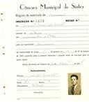 Registo de matricula de carroceiro em nome de Manuel [Pereira dos] Santos, morador no Sabugo, com o nº de inscrição 1875.