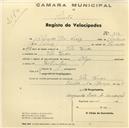Registo de velocípede de marca Olga, com o nº 834, em nome de Alfredo José Luís, morador em Vila Verde.