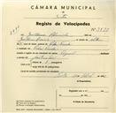 Registo de velocípede de marca Peugeot, com o nº 3598, em nome de Guilherme Almeida, morador em Pedra Furada.