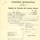 Registo de um veiculo de duas rodas tirado por um animal de espécie muar destinado a transporte de mercadorias em nome de José Simões, morador em Pero Pinheiro.