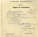 Registo de velocípede de marca Olympique, com o nº 1050, em nome de Eduardo João Azenha, morador em Alvarinhos.