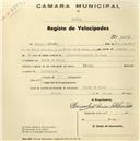 Registo de velocípede de marca Rapid, com o nº 1308, em nome de Albino Monteiro, morador em Odrinhas.