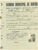 Registo de matricula de velocipedista em nome de José Correia Montenegro, morador no Cacém, com o nº de inscrição 943.