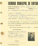 Registo de matricula de cocheiro profissional em nome de António da Conceição Coito, morador em Sintra, com o nº de inscrição 882.
