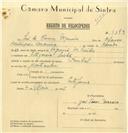 Registo de velocípede de marca Pombal, com o nº 7879, em nome de José Passos Moreira, morador em Estefânia, Sintra.