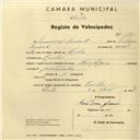 Registo de velocípede de marca Olympique, com o nº 2785, em nome de Manuel Duarte, morador em Linhó.