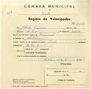 Registo de velocípede com o nº 3335, em nome de Adrião Francisco, morador em Montelavar.