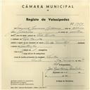 Registo de velocípede de marca Cycles Pombal, com o nº 3959, em nome de Manuel Lourenço Catarino, morador em Vila Verde.