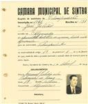 Registo de matricula de velocipedista em nome de José Julião, morador no Algueirão, com o nº de inscrição 1941.