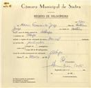 Registo de velocípede de marca  com o nº 9800, em nome de Marcos Francisco Jorge, morador em Albogas.