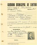 Registo de matricula de velocipedista em nome de Manuel Valério, morador em Massamá, com o nº de inscrição 2074.