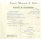 Registo de velocípede com o nº 9543, em nome de António Ribeiro, morador em Idanha.