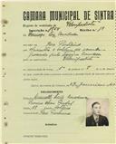 Registo de matricula de velocipedista em nome de Domingos Luís Corredora, morador em Pero Pinheiro, com o nº de inscrição 1856.