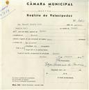 Registo de velocípede de marca Raio, com o nº 4465, em nome de Manuel Duarte Raio, morador em Sintra.