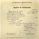 Registo de velocípede com o nº 2718, em nome de Rosa Maria L. Tojal, moradora em Praia das Maçãs.