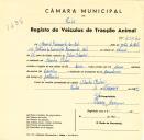 Registo de um veiculo de duas rodas tirado por um animal de espécie cavalar destinado a transporte de mercadorias em nome de Manuel Raimundo de Melo, morador na Idanha, Belas.