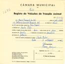 Registo de um veiculo de duas rodas tirado por um animal de espécie cavalar destinado a transporte de mercadorias em nome de Manuel Raimundo de Melo, morador na Idanha, Belas.