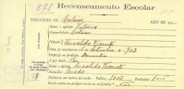 Recenseamento escolar de Vitória Vicente, filha de Anacleto Vicente, moradora no Penedo.