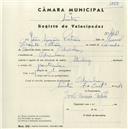 Registo de velocípede de marca Sterling, com o nº 4413, em nome de João Simão Patrão, morador em Odrinhas.