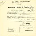 Registo de um veiculo de duas rodas tirado por dois animais de espécie bovina destinado a transporte de mercadorias em nome de Abel Duarte Baleia, morador no Arneiro dos Marinheiros.