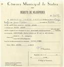 Registo de velocípede de marca Monotrave com motor Cuciolo, com o nº 6599, em nome de António Jorge Pexilga, morador em Coutinho Afonso.